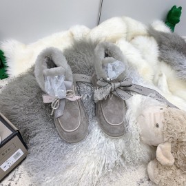 Ugg Winter Pearl Lace Bow Wool Short Boots For Women Gray