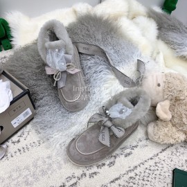 Ugg Winter Pearl Lace Bow Wool Short Boots For Women Gray