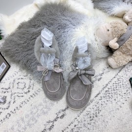 Ugg Winter Pearl Lace Bow Wool Short Boots For Women Gray