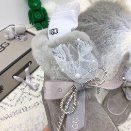 Ugg Winter Pearl Lace Bow Wool Short Boots For Women Gray