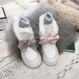 Ugg Winter Pearl Lace Bow Wool Short Boots For Women White