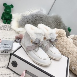 Ugg Winter Pearl Lace Bow Wool Short Boots For Women White
