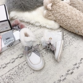 Ugg Winter Pearl Lace Bow Wool Short Boots For Women White