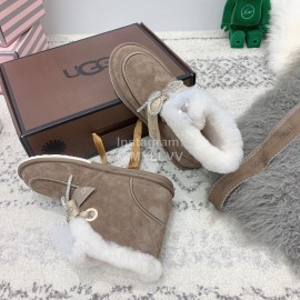 Ugg Winter Pearl Lace Bow Wool Short Boots For Women Brown