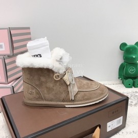 Ugg Winter Pearl Lace Bow Wool Short Boots For Women Brown