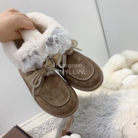 Ugg Winter Pearl Lace Bow Wool Short Boots For Women Brown