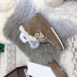 Ugg Winter Pearl Lace Bow Wool Short Boots For Women Brown