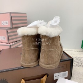 Ugg Winter Pearl Lace Bow Wool Short Boots For Women Brown