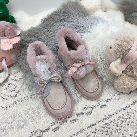Ugg Winter Pearl Lace Bow Wool Short Boots For Women Pink
