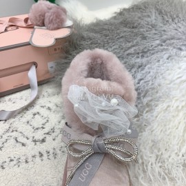 Ugg Winter Pearl Lace Bow Wool Short Boots For Women Pink