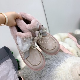 Ugg Winter Pearl Lace Bow Wool Short Boots For Women Pink