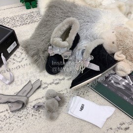 Ugg Winter Pearl Lace Bow Wool Short Boots For Women Black