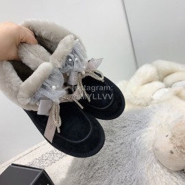 Ugg Winter Pearl Lace Bow Wool Short Boots For Women Black