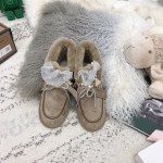 Ugg Winter Pearl Lace Bow Wool Short Boots For Women Coffee