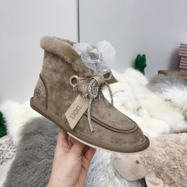 Ugg Winter Pearl Lace Bow Wool Short Boots For Women Coffee