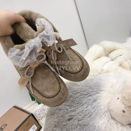 Ugg Winter Pearl Lace Bow Wool Short Boots For Women Coffee