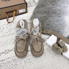 Ugg Winter Pearl Lace Bow Wool Short Boots For Women Coffee