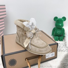 Ugg Winter Pearl Lace Bow Wool Short Boots For Women Coffee