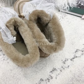 Ugg Winter Pearl Lace Bow Wool Short Boots For Women Coffee