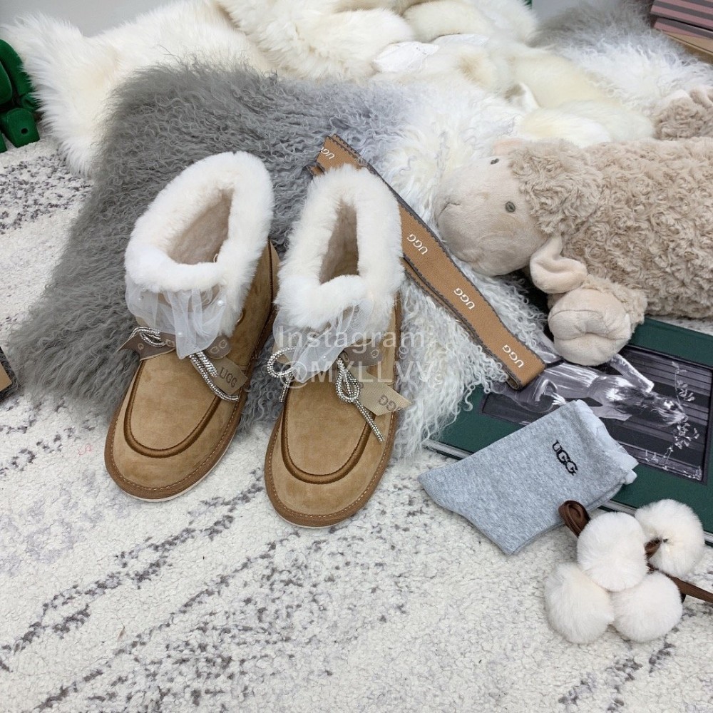 Ugg Winter Pearl Lace Bow Wool Short Boots For Women