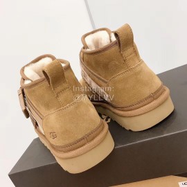 Ugg Winter Calf Leather Wool Warm Short Boots For Men Brown