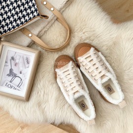 Ugg Winter Thick Soled Curly Fur Casual Shoes For Women White