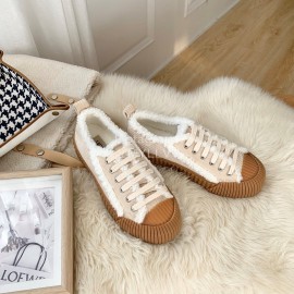 Ugg Winter Thick Soled Curly Fur Casual Shoes For Women White