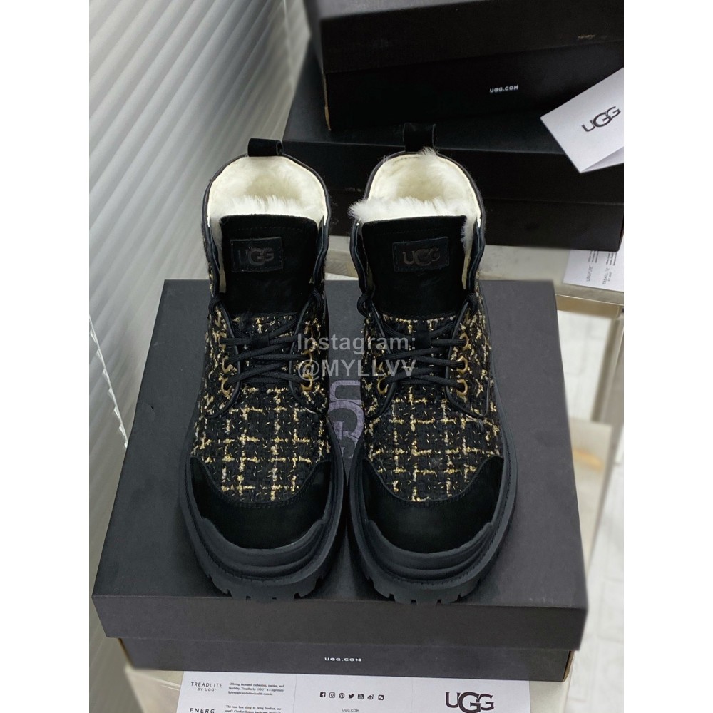 Ugg Winter Wool Lace Up Thick Soled Boots For Women Black