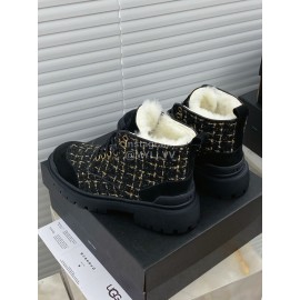 Ugg Winter Wool Lace Up Thick Soled Boots For Women Black