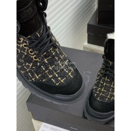 Ugg Winter Wool Lace Up Thick Soled Boots For Women Black