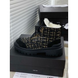 Ugg Winter Wool Lace Up Thick Soled Boots For Women Black