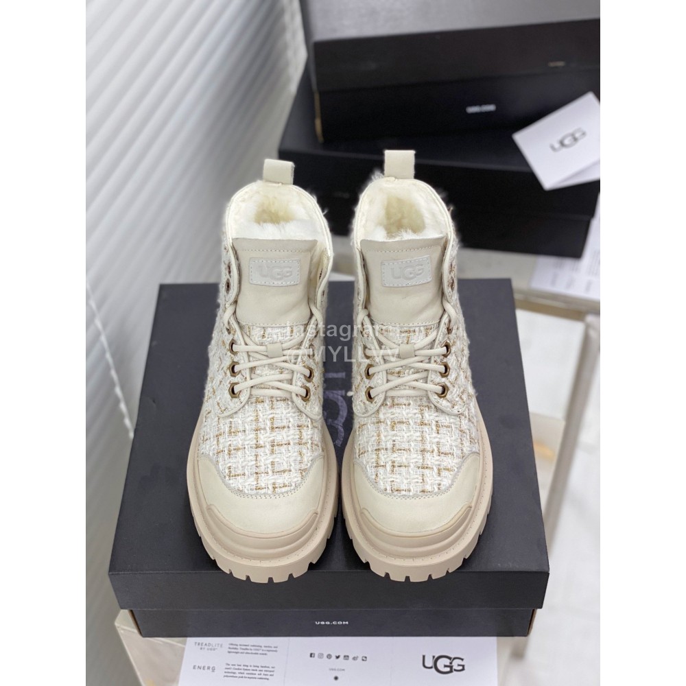 Ugg Winter Wool Lace Up Thick Soled Boots For Women Beige