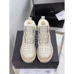 Ugg Winter Wool Lace Up Thick Soled Boots For Women Beige