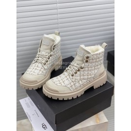 Ugg Winter Wool Lace Up Thick Soled Boots For Women Beige
