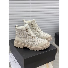 Ugg Winter Wool Lace Up Thick Soled Boots For Women Beige