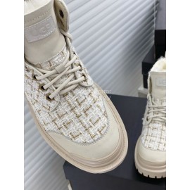 Ugg Winter Wool Lace Up Thick Soled Boots For Women Beige