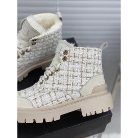 Ugg Winter Wool Lace Up Thick Soled Boots For Women Beige