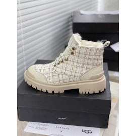 Ugg Winter Wool Lace Up Thick Soled Boots For Women Beige