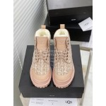 Ugg Winter Wool Lace Up Thick Soled Boots For Women Pink