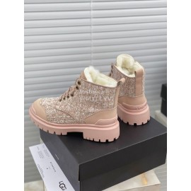 Ugg Winter Wool Lace Up Thick Soled Boots For Women Pink