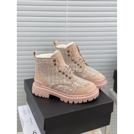 Ugg Winter Wool Lace Up Thick Soled Boots For Women Pink