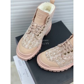 Ugg Winter Wool Lace Up Thick Soled Boots For Women Pink
