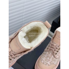 Ugg Winter Wool Lace Up Thick Soled Boots For Women Pink