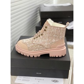 Ugg Winter Wool Lace Up Thick Soled Boots For Women Pink