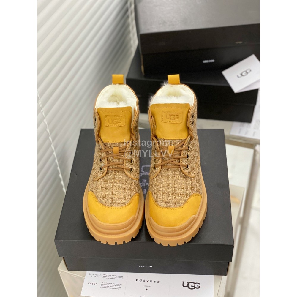 Ugg Winter Wool Lace Up Thick Soled Boots For Women Yellow