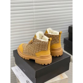Ugg Winter Wool Lace Up Thick Soled Boots For Women Yellow