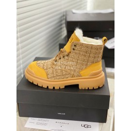 Ugg Winter Wool Lace Up Thick Soled Boots For Women Yellow