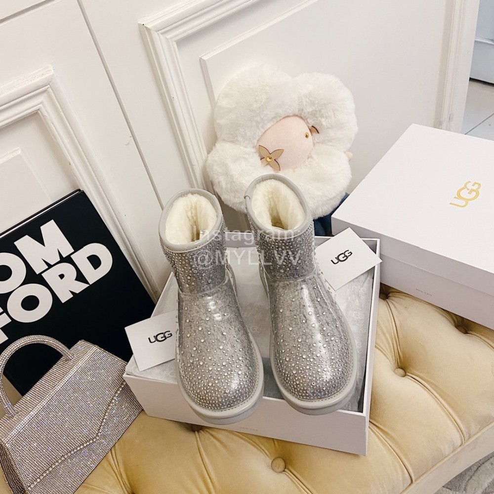Ugg Winter Fashion Wool Diamond Boots For Women Silver