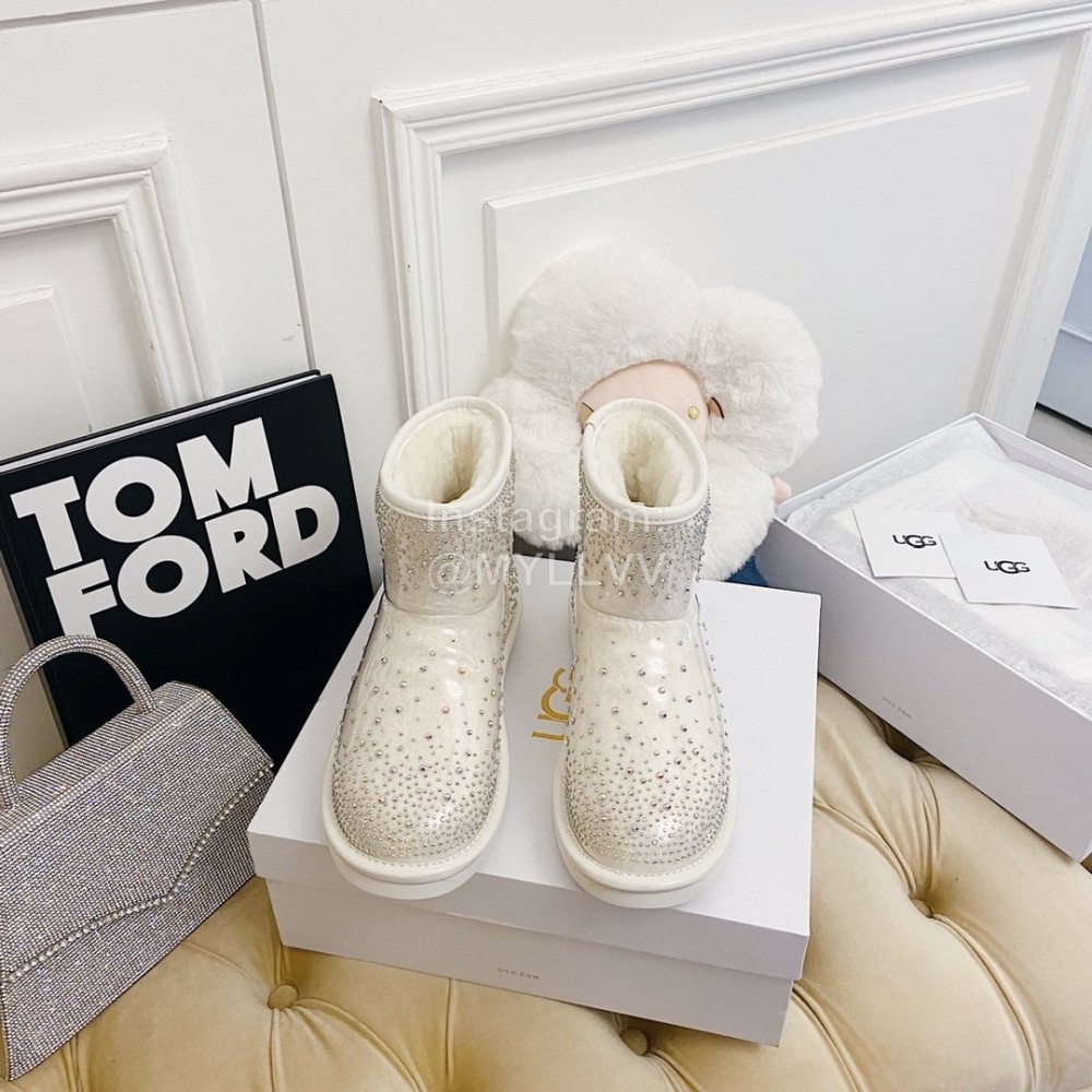 Ugg Winter Fashion Wool Diamond Boots For Women White