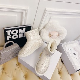 Ugg Winter Fashion Wool Diamond Boots For Women White